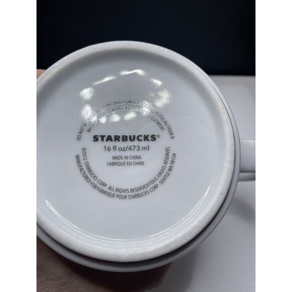 Starbucks 2012 Coffee Cup Mug 16 oz White, Red Trim Bottom Gold Logo. New No Box - Picture 6 of 7